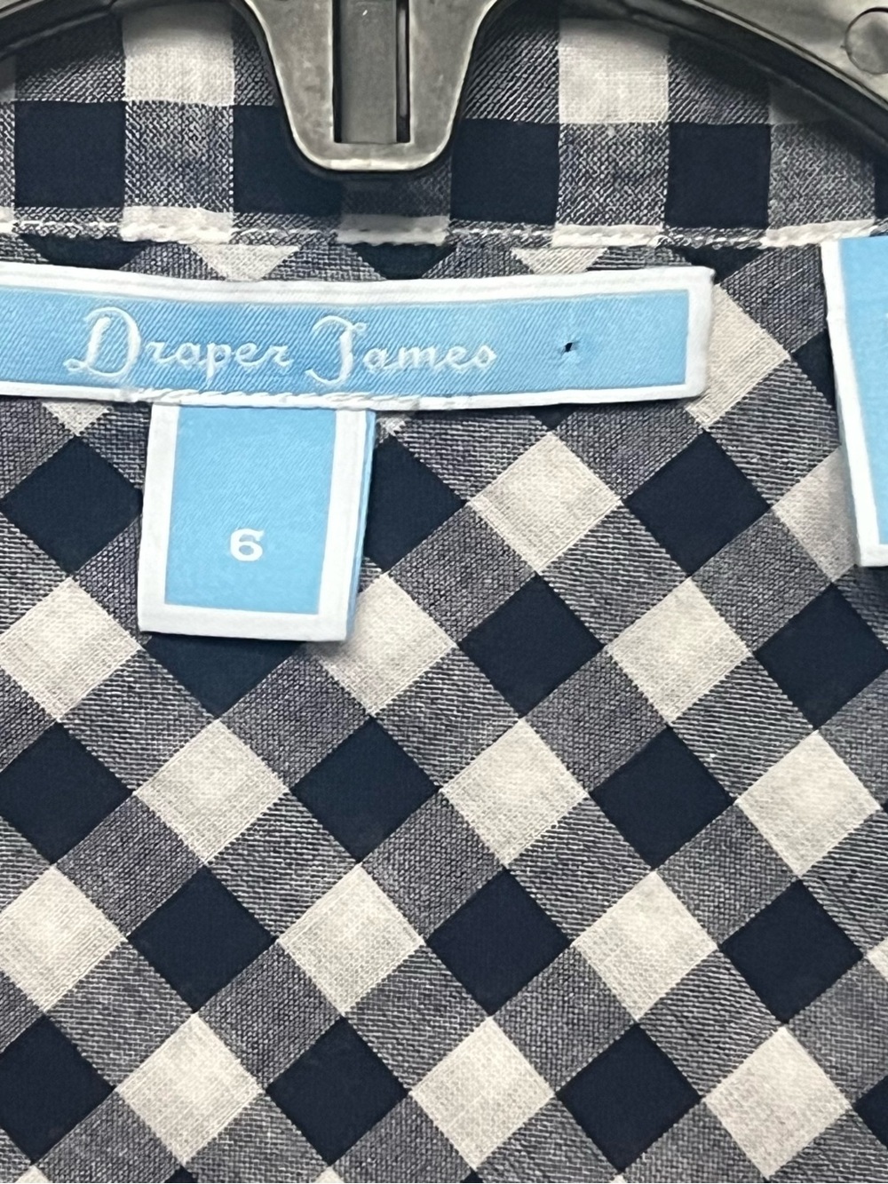 Draper James Navy White Gingham Button Down Shirt Ruffle Coastal Eurosummer - Picture 5 of 8